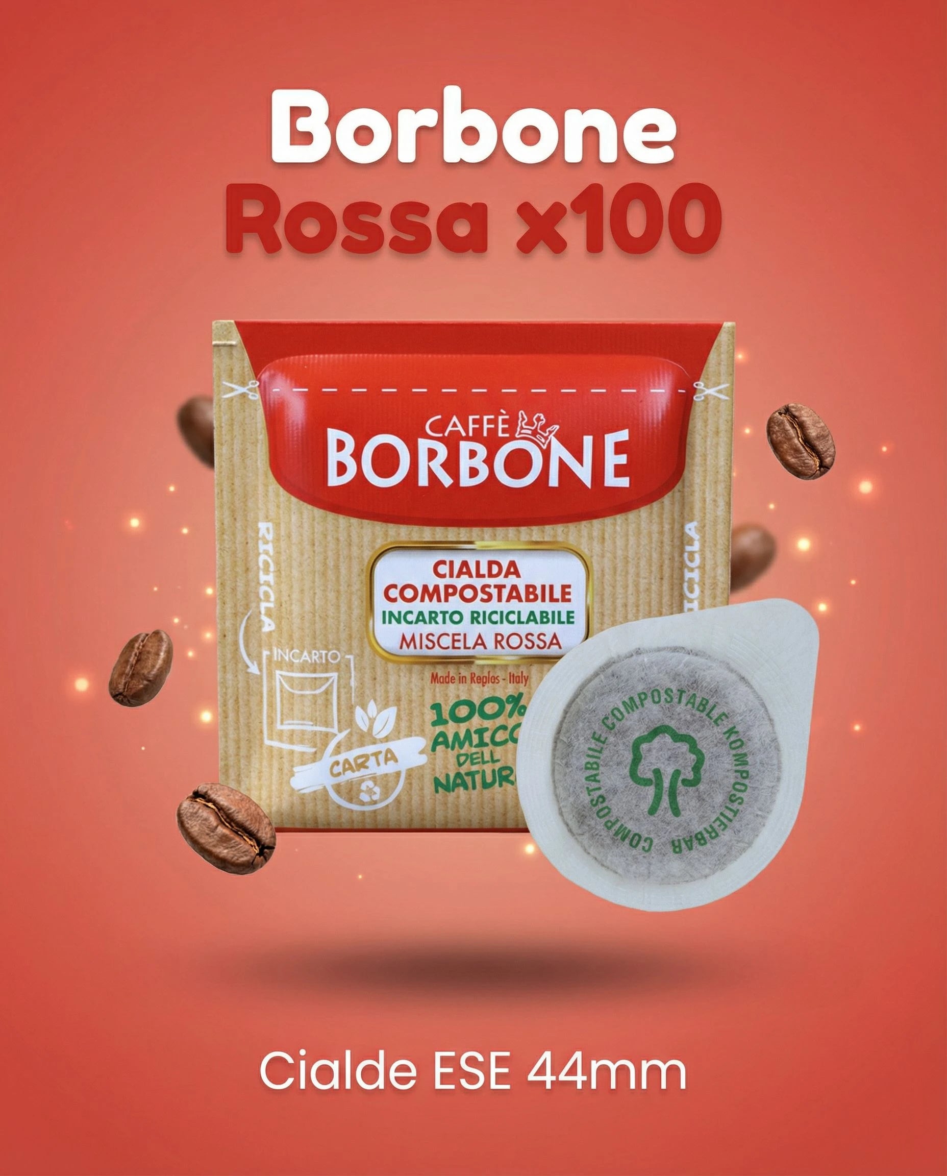 100 Cialde Caffè Borbone Miscela Rossa – Filtro Carta ESE 44mm